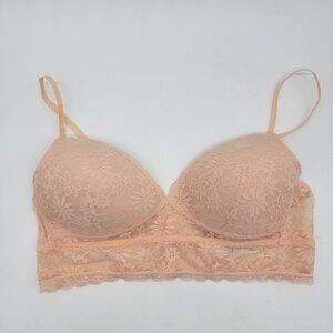 Mae Bra Bralette Pullover‎ Lace Edge Peach Color Size Large Lightly Padded
